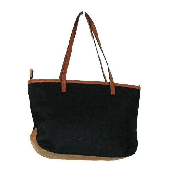 Michael Kors Black Nylon Tote Shoulder Bag Brown Trim Faux Leather Edging Purse - Picture 2 of 12